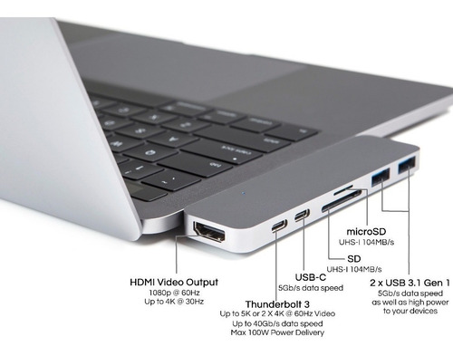 Imagen 7 de 9 de Adaptador Usb C Hub Mac Macbook Air Pro Hdmi 4k Usb C Sd Tf