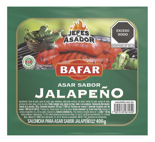 Salchicha Bafar Para Asar Sabor Jalapeño 400g