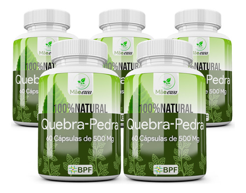 Kit Com 5 Potes  Quebra Pedra Pura Capsulas 500mg 