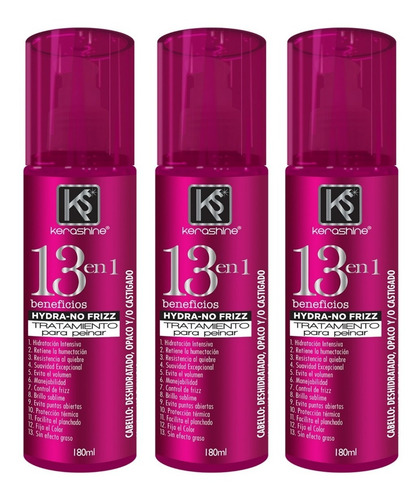 3 Kerashine Tratamiento Capilar 13 Hydra-no Frizz 180ml C/u