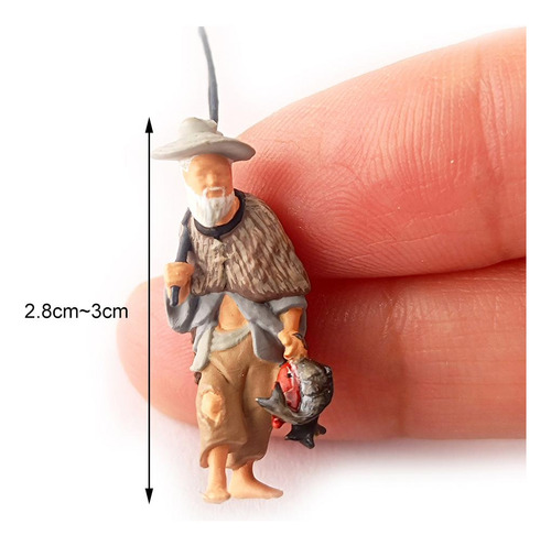 Diorama Personaje 1/64 Figuras Antiguas Hombre Pescador Gris