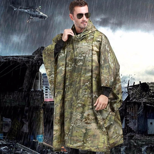 Impermeable Pocho Para Lluvia Diseño Camuflaje Unitalla Verde Claro Unitalla