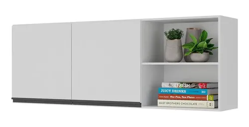 Armário de Cozinha Aéreo 150cm 2 Portas Veneza Multimóveis V3741 Cor Branco/preto