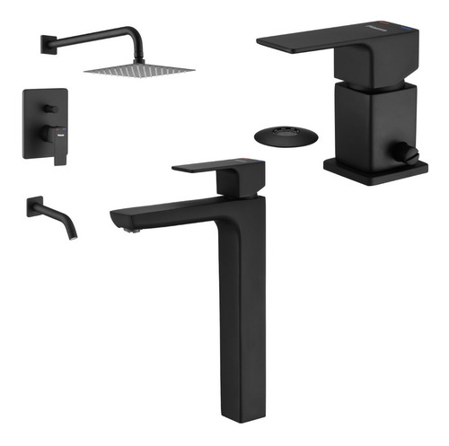 Imagen 2 de 5 de Juego Baño Completo Piazza Amalfi Griferia Arq Negra Alta
