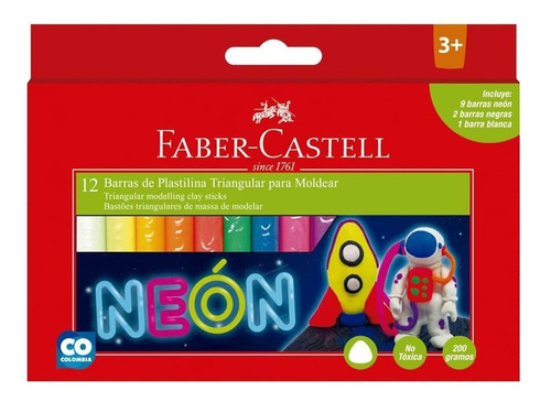 Plasticinas De Colores Neón 12 Barras Faber Castell