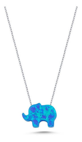 Lindo Collar De Plata .925 Piedra Ópalo Azul Elefante