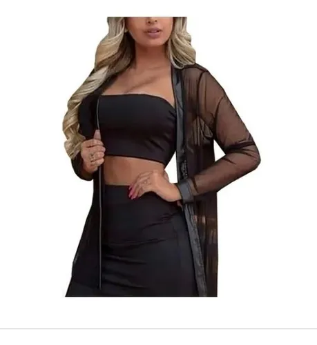 Kimono store preto transparente