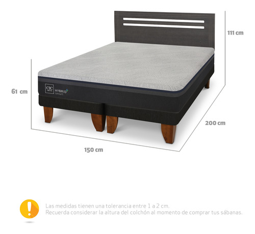 Cama Europea Hybrid Plus Smart 2p Bd Respaldo Munich Gris Gris