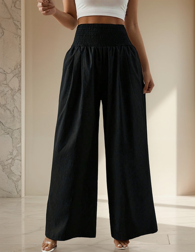 Pantalón Ancho Casual De Mujer Con Cordón De Algodón Y Lino