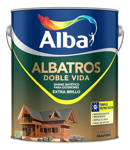 Barniz Albatros Doble Vida Exterior Triple Solar 1 Litro Acabado Brillante Color Incoloro