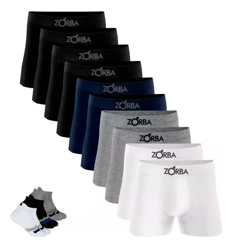 Kit 8 Cueca Zorba Boxer Algod o Sem Costura Adulto 6 Meias