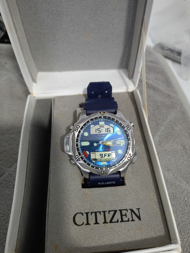 Relógio Citizen Aqualand C500 Azul Petróleo Raro Anos 90 Azul Prata E Preto Azul-petróleo (Usado)