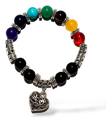 Pulsera  7 Chakras  Piedras Cristal Y Colgante  De Corazón