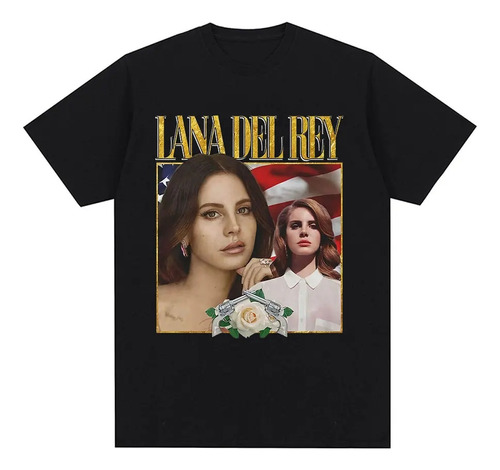 Camiseta Negra De Algodón Estampado Lana Del Rey