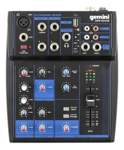 Mezcladora Gemini Gem-05usb Bluetooth/5 Ch/usb/2 Bandas