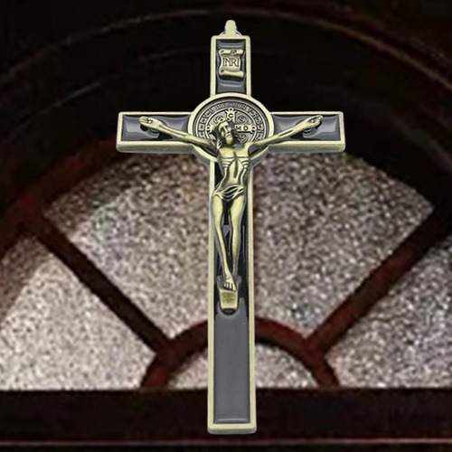 Figura De Crucifijo Católico, Adorno De Pared Bronce Negro