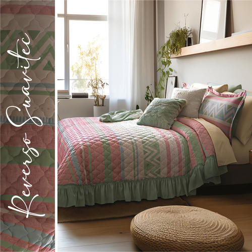 Colcha King Size Neo Carol Con Fundas Lavable Concord Color Rosa Cpik059