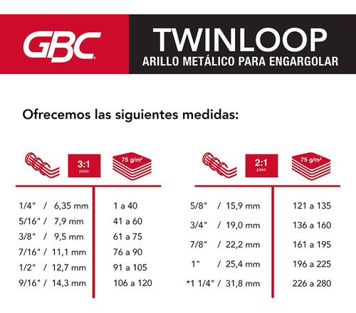 Arillo Metálico Twinloop Gbc M500144 7/16 Pulgadas-100 Pzs