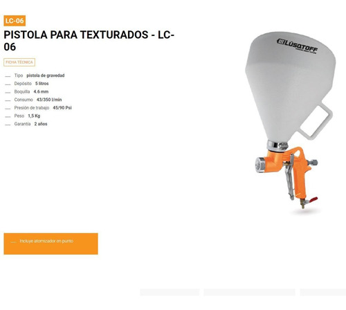 Imagen 2 de 8 de Pistola Salpicre Neumatica Pintar Latex Texturado Lusqtoff P