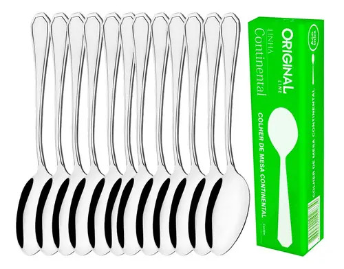 Jogo Colher De Sopa Mesa Kit 12 Talher Aço Inox Premium Continental Casa Restaurante Buffet Hotel