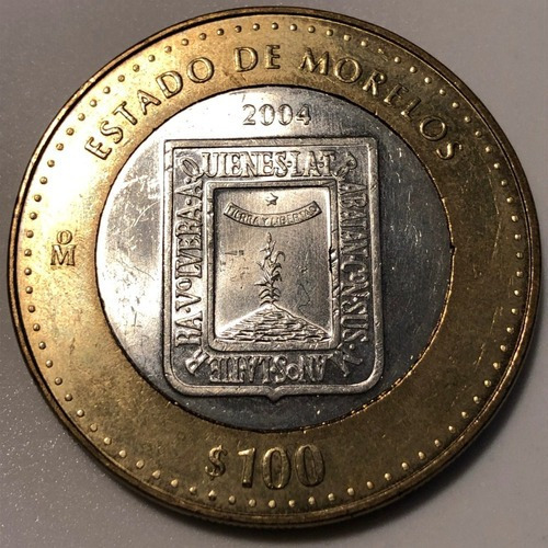 Moneda De 100 Pesos Mexicanos Del Estado De Morelos 1a. Fase