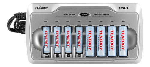Tenergy Tn145 - Cargador De 8 Bahas Y 4 Bateras Aa Recargabl
