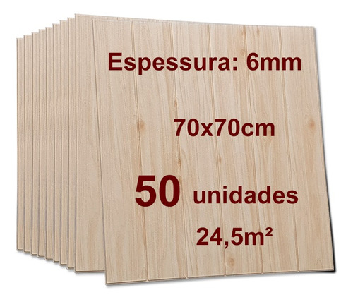 50 Placas 3d Espuma Adesivo 6mm Madeira Carvalho 70x70cm