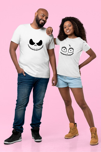 Playera Blanca Estampadas De Pareja De Sally Y Jack 