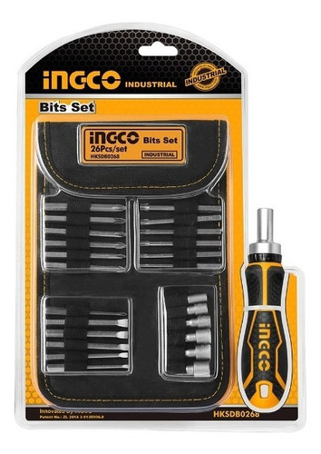 Imagen 1 de 6 de Desarmador Set 26 Piezas Incluye Puntas Y Funda Marca Ingco