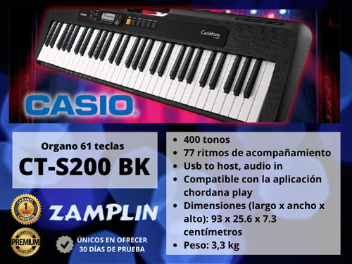 Imagen 3 de 8 de Teclado Organo Casio Cts200 61 Teclas 5/8 Casiotone