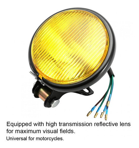 Universal Retro Preto Shell Amarelo Lente Farol Motocicleta