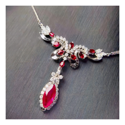 T Collar Zirconias Y Piedras Color Rubí Flor Calidad