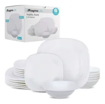 Comprar Magma Life Juego de Vajilla Aura de 18 Piezas: 6 Platos Planos de 10.5”, 6 Platos Planos de 7.5” y 6 Tazones de Sopa de 6” - Diseño Elegante y Resistente, Ideal para el Hogar y Reuniones
