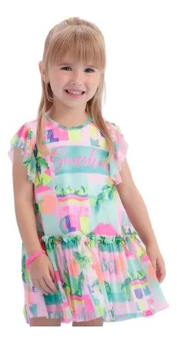 Vestido Infantil Mon Sucré Beach Club Colorido Tule 21060
