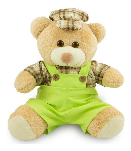 Ursinho De Pelúcia Menino Com Chapéu 20cm Anti-alérgico Cor Caramelo com verde