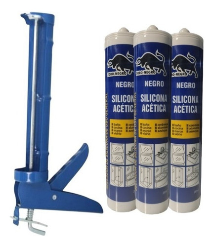 3 Silicona Negra Acetica Sellante Universal + Calafatera