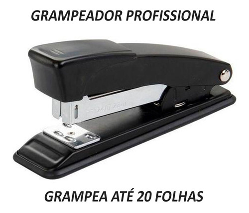 Imagem 1 de 2 de Grampeador Escritório Profissional Preto P/ Até 20 Folhas