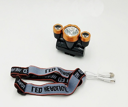 Luz Linterna Minera Bici Recargable 3 Leds Cob Vincha 6867 Color De La Linterna Dorado Color De La Luz Blanco