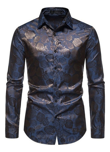 Camisa Elegante Entallada De Manga Larga Para Hombre, Rosas