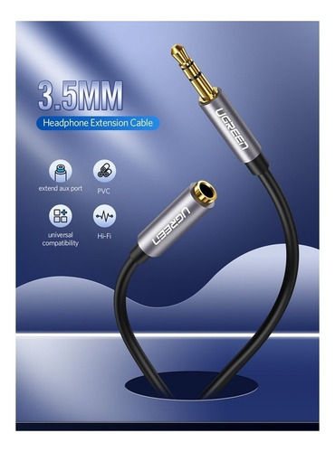 Cabo Extensão Ugreen P2 (3,5 Mm) Macho Fêmea Com 2 Metros