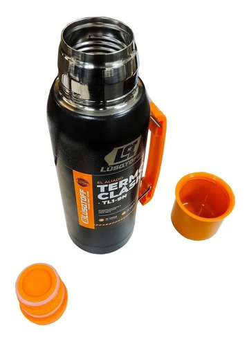Imagen 2 de 7 de Termo Inoxidable Lusqtoff Negro 1 Litro Con Pico Cebador