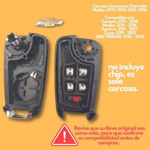 Carcasa Llave Gmc Terrain 2010 2011 2012 2013 2014 2015