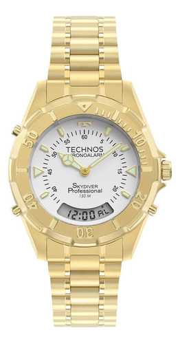 Relógio Technos Masculino Skydiver T20557/49b Dourado Anadig Cor do fundo Branco