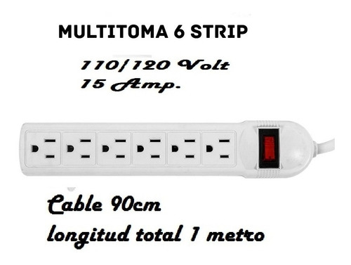 Multitoma Electrica 6 Salidas Cable 90 Centimetros Regleta