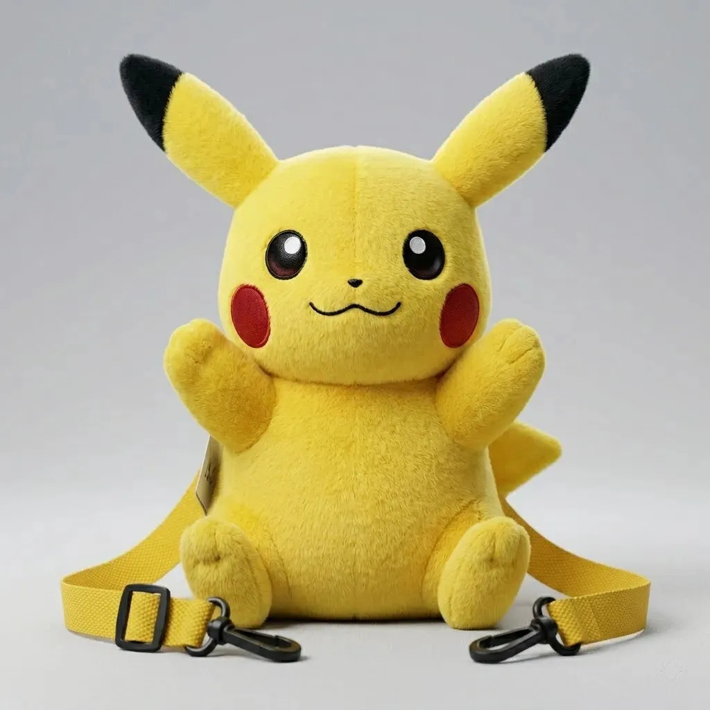 Mochila Pelucia Pikachu Pokemon Infantil Bebe Alça Ajustavel Amarelo Liso