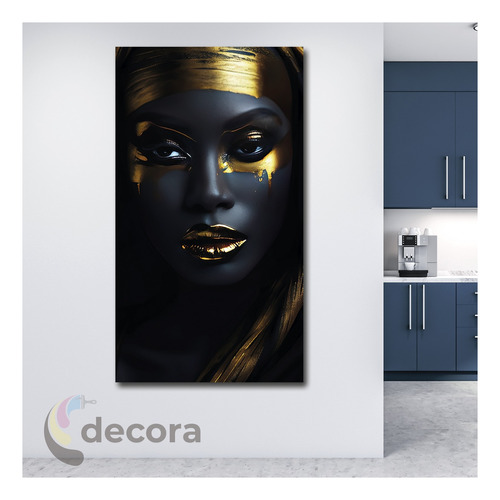 Cuadro Mujer Dorado Negro Elegante Canvas Artistic V8 130x60