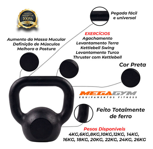 Kit Kettlebells Pintados 4kg + 8kg + 12kg (1 Un De Cada) Cor Preto
