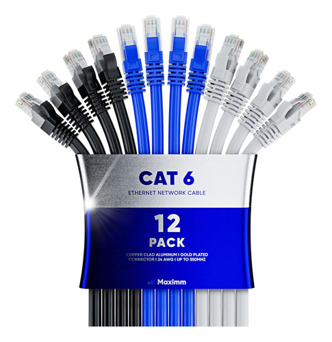 Cable Ethernet Maximm Cat 6 De 5 Pies (paquete De 12), Lan