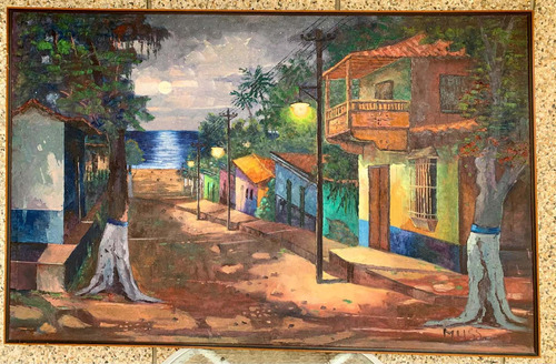 Pintura Cuadro Original La Guaira De Noche De Muss Cod. 847