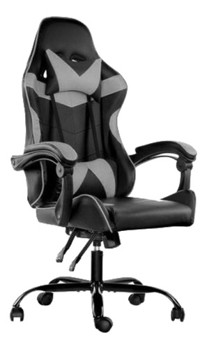 Imagen 1 de 1 de Silla de escritorio Lumax Rom gamer ergonómica  negra y gris con tapizado de piel sintética